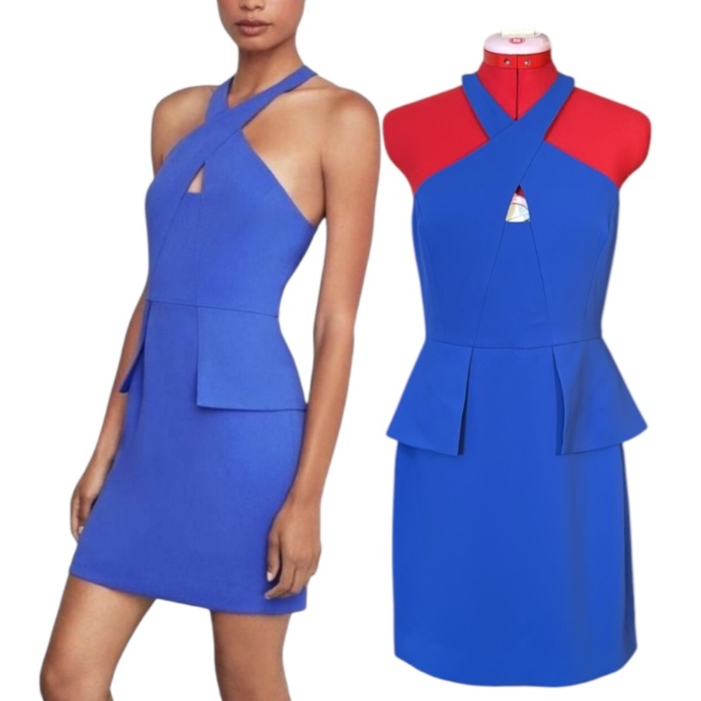 BCBGMAXAZRIA Blueberry Peplum Cutout Halter Dress Size 4